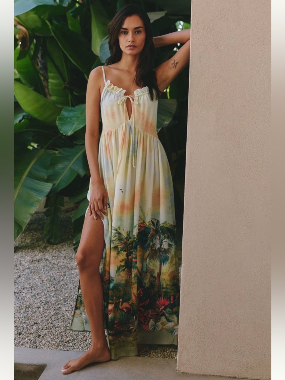 Anthropologie Boho Celandine Tropical Scenic Maxi Dress NWT S Coastal Green - Picture 5 of 10